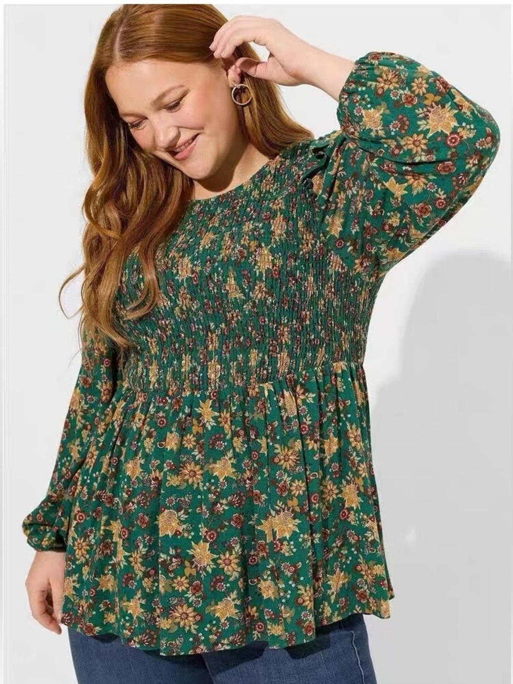Torrid Smocked Peplum Crinkle Gauze Top
